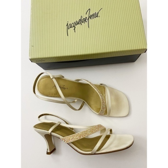 Jacqueline Ferrar • Champagne Cream Glitter Strappy Heels - Picture 1 of 9